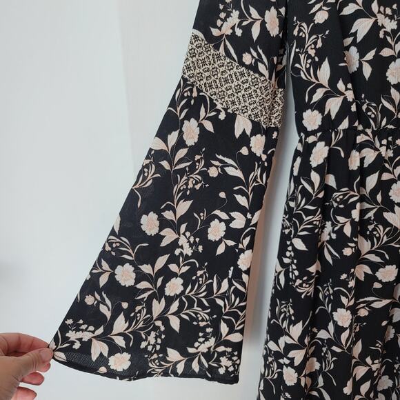 Maurices Dark Floral Long Bell Sleeve Mini Dress Size Small Boho Whimsigoth - Picture 6 of 10